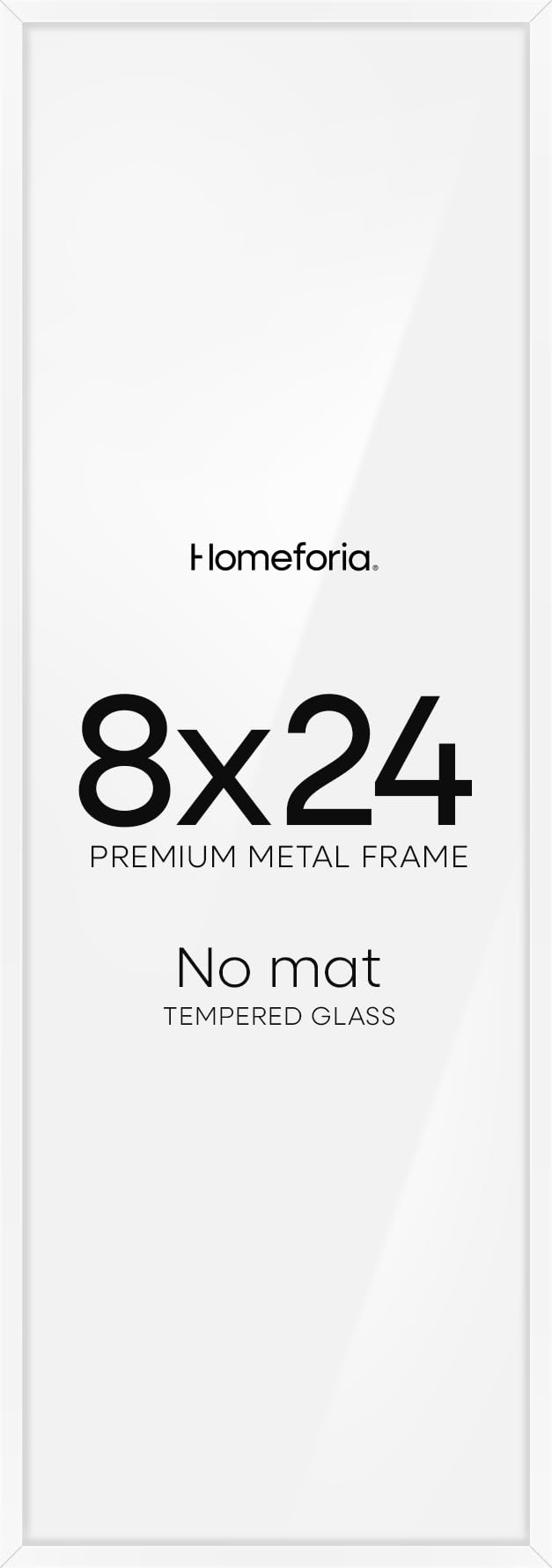 Homeforia 8x24 White Panoramic Picture Frame, High-End Metal, Glass | High End Aluminum, Tempered Glass, 8x24 in Edge-to-Edge Display 24x8, Wall Kit, Set Of 1