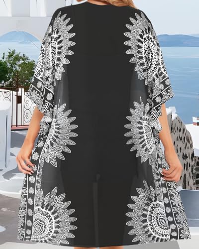 Image of Women's Kimono Swimsuit Coverups Summer Beach Loose Cardigans for Swimwear | CHICGAL Casual Open Front Chiffon Cover Up, 3 /4 Sleeve Lightweight Vacations Outfits 2026, Long Summer Resort Wear