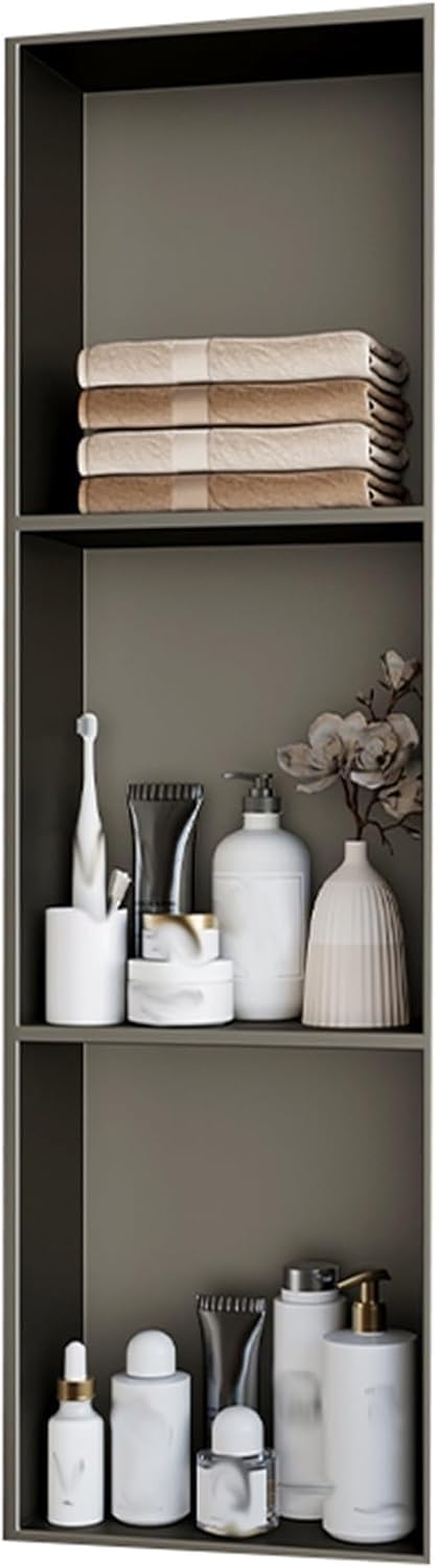 MYUYEE Stainless Steel Niche,No Tiles Required Niches With Shelves Bathroom Storage Niches Recessed Shower Shelf (Grey 28X90Cm)