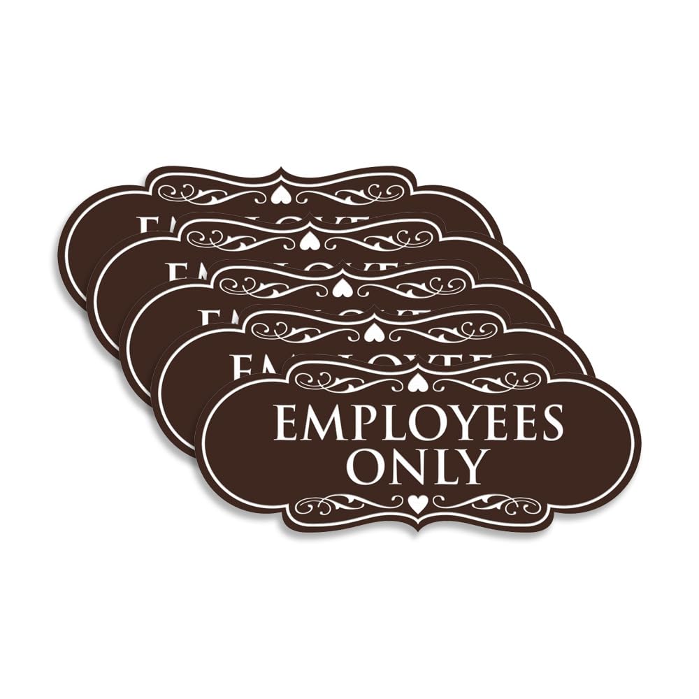 Designer EMPLOYEES ONLY Sign | Easy Installation | Office or Business Signs | Workplace Safety - Dark Brown - Medium (5 Pack)