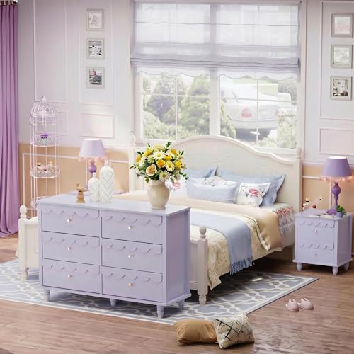 Image of Anbuy Nursery Chests and Dresser for Kids Bedroom Wood 6 Drawer Dresser, Dressers & Chests of Drawers with Metal Handles for Bedroom, Nursery, Hallway(Purple)