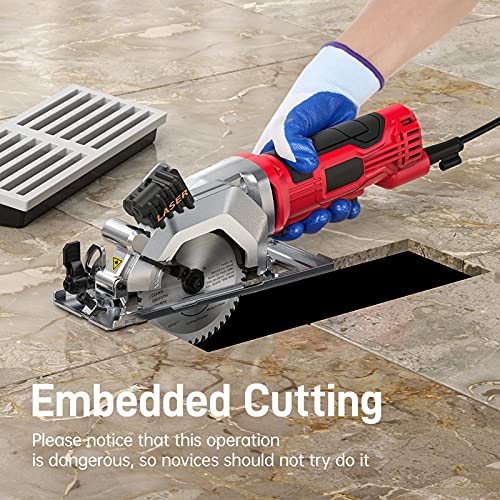 Mini Kreissäge, Handkreissäge 480W 3500RPM mit Laserführung, Skalenlineal, 2 Sägeblättern, maximale Schnitttiefe 43mm… – Bild 7