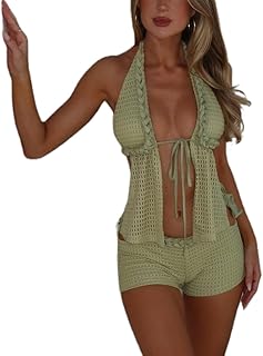 Summer Crochet Halter Top and Shorts Set