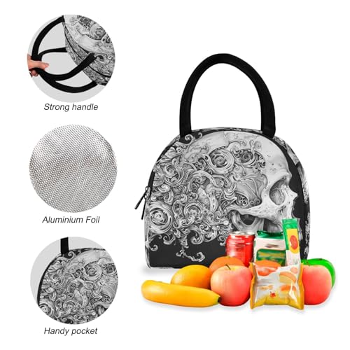 Backpack Lunch Bag Set Art Skull Print, Big Storage Travel Backpacks with Insulated Lunch Box for Office Hiking Picnic4