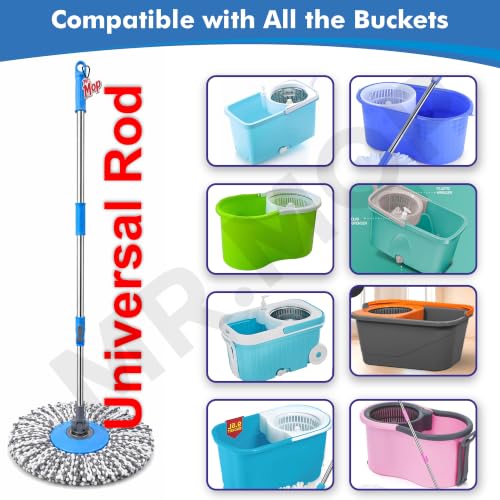 Image of Mr.Mop 360 Degree Spin Universal Mop Stick Rod with 1 Microfiber Grey Refill | Magical Extendable Handle Pocha for Floor Cleaning - Blue Rod + Grey Refill