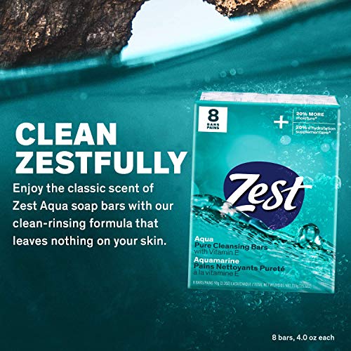 Image of Zest Invigorating Aqua Bar Soap - 8 Bars - Refreshing Rich Lather Rinses Your Body Clean and Leaves You Feeling Moisturized with Vitamin E for Smooth, Hydrated Skin