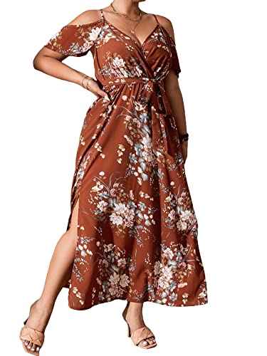 Image of Floerns Women's Plus Size Cold Shoulder Short Sleeve Split Thigh Long Dress