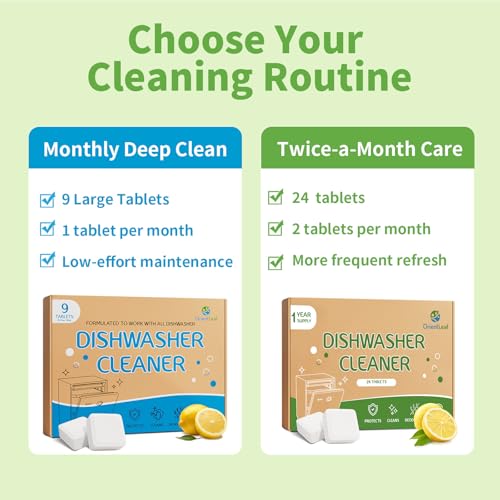 Image of OrientLeaf Dishwasher Cleaner And Deodorizer 24 Pack, 1 Year Supply Dishwasher Cleaning Tablets, Descaler, Removes Limescale, Hard Water Marks, Grease and Odors, Lemon Scent