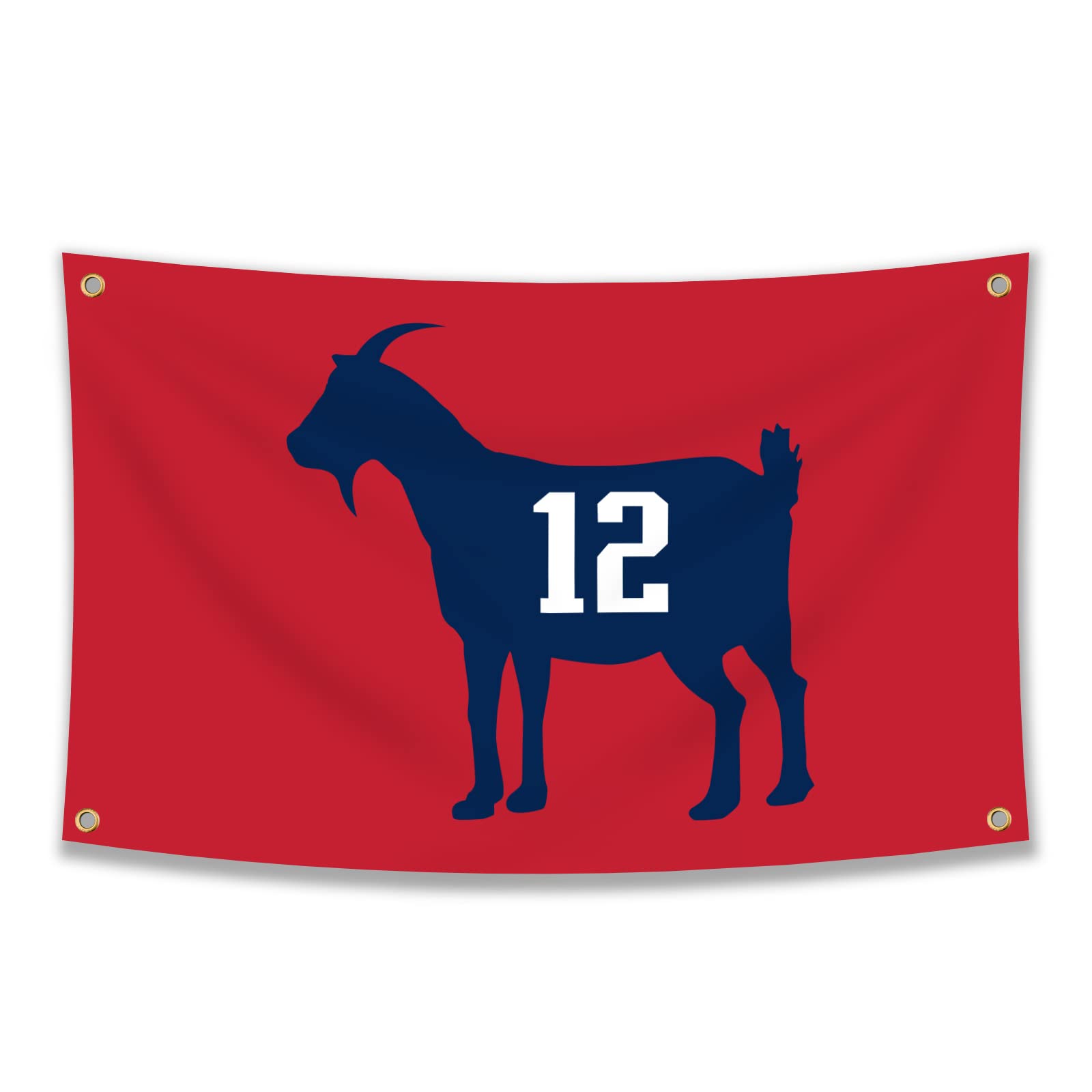 Tom Brady #12 GOAT Flag - 3x5 Feet Funny Poster Durable Man Cave Wall Flag with 4 Brass Grommets for College Dorm Room Decor, Outdoor, Events, Festivals