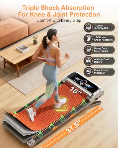 Image of Walking Pad Treadmill with 15% 12-Level Auto Incline & UI Screen, Trisomy 3.5HP Foldable Under Desk Treadmill with Bluetooth Speaker, Portable Treadmills for Home Office 450LBS, Remote, RGB Light