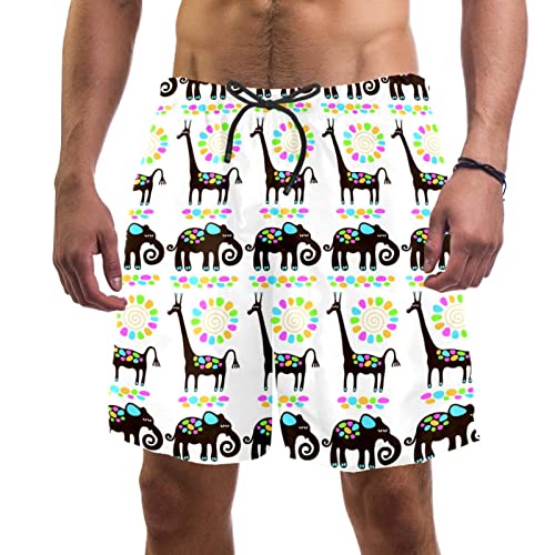Short de plage à séchage rapide pour hommes avec motifs girafes et éléphants JDEZ