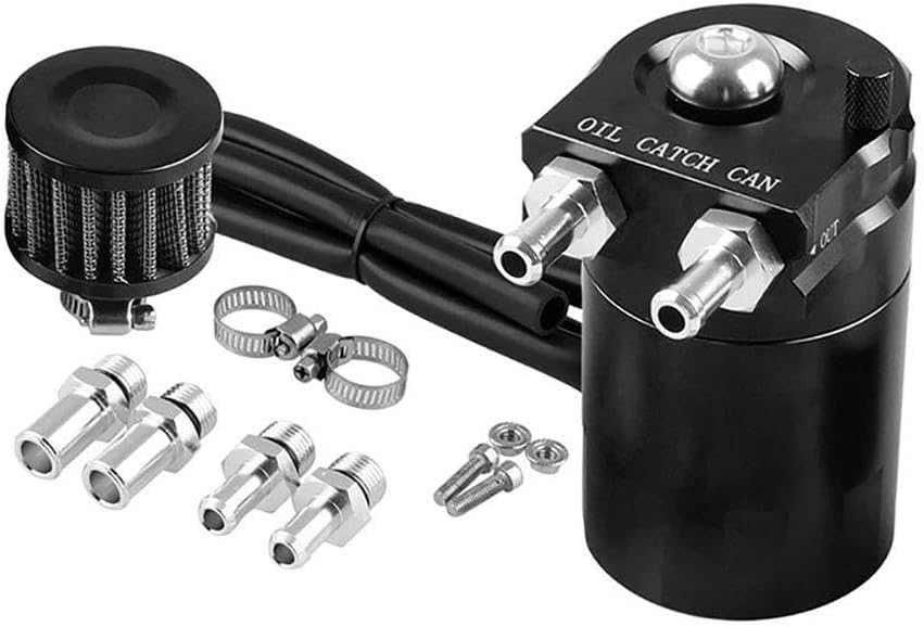300ML Polish Baffled Universal Aluminum Oil Catch Breather Can Reservoir Tank Durable And Bompact Two Hole Exhaust Waste Oil Recovery Pot High Double Flow Exhaust ,F