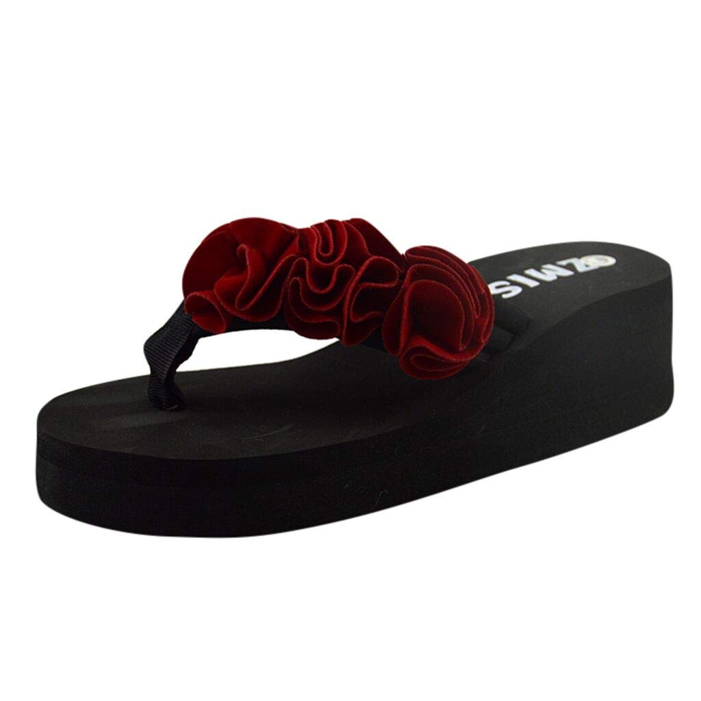 AnFeng Womens Wedge Flip Flops Summer Flower Beach Sandals Slippers Comfort Thong Sandals