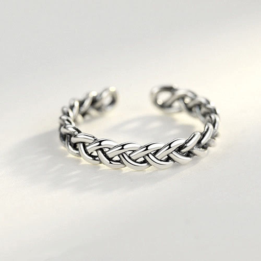 Anello regolabile in tessuto stile - Semplice anello a dito aperto cavo a forma di torsione a cerchio completo, anello di coda impilabile invecchiato, regali economici per donne e ragazze