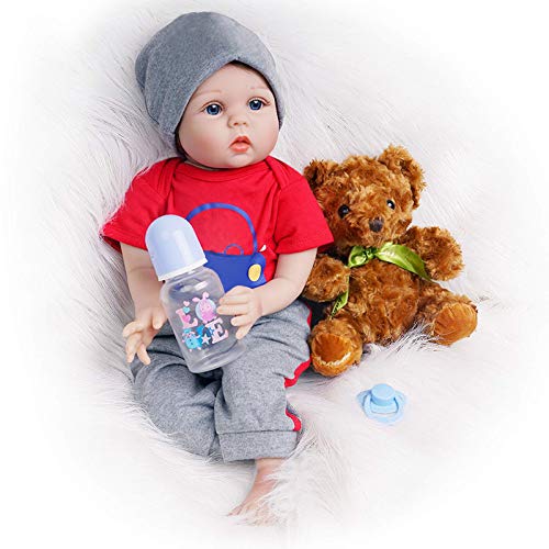 Yesteria Reborn Baby Doll, 22 Inch Realistic Silicone Baby Doll, Weighed Reborn Boy Doll in Red Car Outfit, with Accessories and Certificate of Adoption