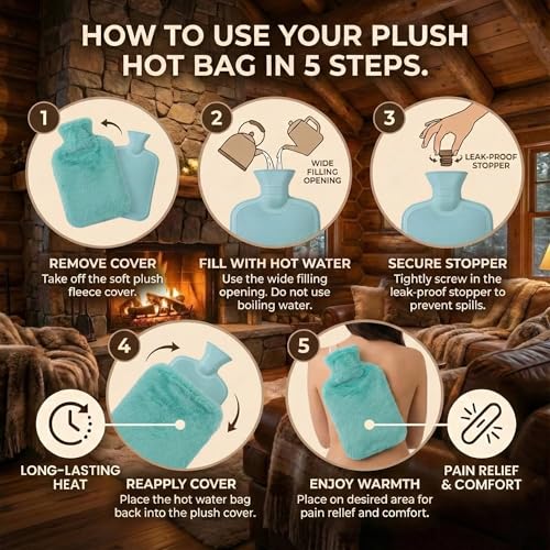Image of Hot Water Bag with Plush Soft Cover 2 Litre | Medical-Grade Leak-Proof Heating Bottle for Pain Relief & Menstrual Cramps | Hot & Cold Compress for Neck, Back, Shoulder, Legs & Muscle Care (Aqua Green)