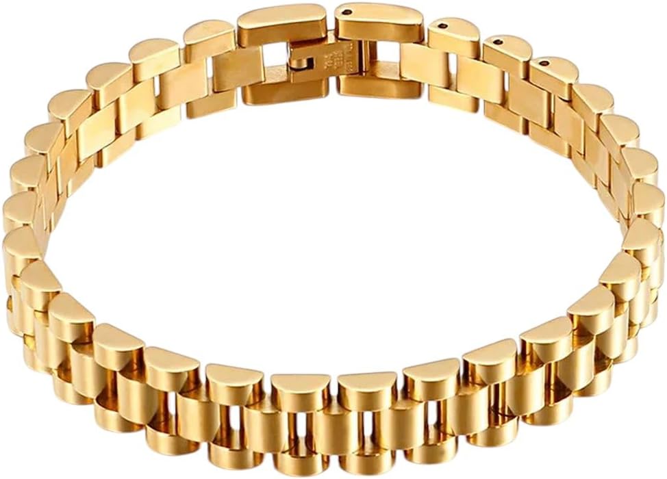 New 2026 Unisex 10Mm Golden High Finish Men Vintage Watch Strap Stainless Steel Necklace Bracelet Ring Set Party Holiday Decoration Jewelry Luxury With You Accessories Trendy Best For Gift Women And