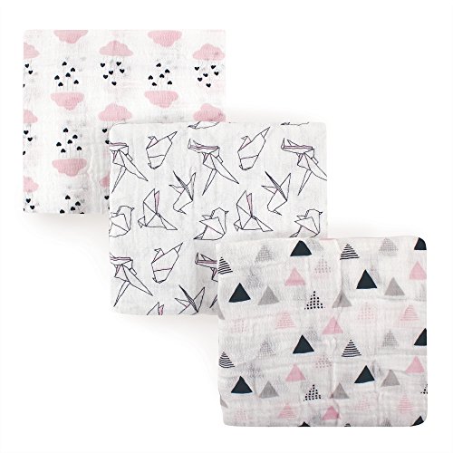 Image of Hudson Baby Unisex Baby Cotton Muslin Swaddle Blankets, Paper Birds, 3-Pack