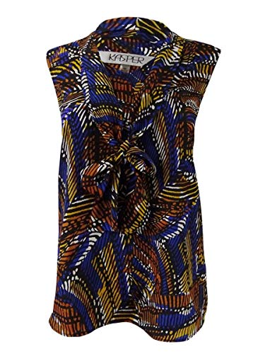 Kasper Womens Printed Tie-Neck Blouse Multi L Blue
