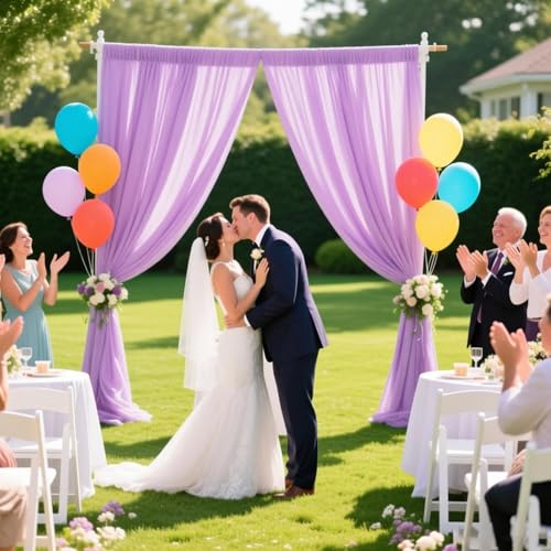 Image of 2 Panels Light Purple Backdrop Curtain, 10 x 10 Feet Polyester Background Curtains for Parties, Weddings, Baby Showers, Halloween, Christmas, Birthday Party Photoshoot Backdrop Curtains Decorations