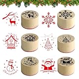 CUVZORA 6 Stück Holz Weihnachtsstempel Set, Runde Spalte Mini Stempel für kreatives DIY Weihnachten Briefmarken, Spielzeug Weihnachtsstempel aus Holz, Ideal für Kinderzeichnungen Weihnachtsdeko