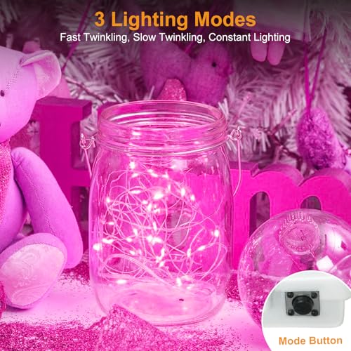 Image of btfarm Valentine's Day 12 Pack Pink Fairy Lights Battery Operated 3 Modes, 7ft 20 Led Twinkle String Lights Waterproof, Bulk Small Mini Light for Mason Jars Christmas Vases Wedding Table Decorations