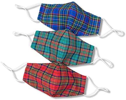 Hope Love Shine Christmas Face Masks Reusable, Breathable, Washable Cloth Fabric Face Masks for Women, Men, Adult (Red, Green, Blue Plaid Designs - 3 Pack)