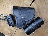 ORLETANOS Fortuna Set inkl. Werkzeugrolle kompatibel mit Harley Davidson Schwingentasche Rolle HD Satteltasche Komplettset Leder Echtleder schwarz Tool roll Stern