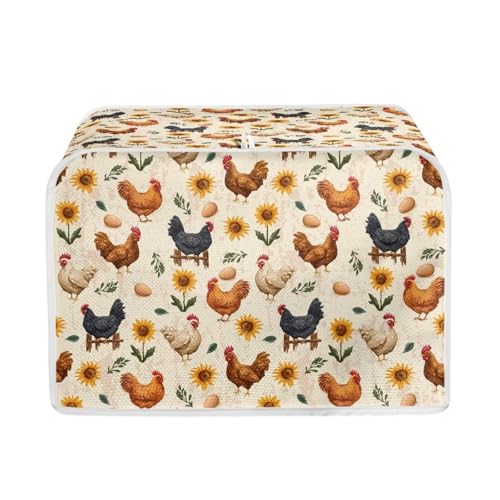 Image of Talayituse Rooster Chicken Egg Sunflower Print 4 Slice Toaster Covers Dust Protection Bread Maker Covers Toaster Oven Cloth Cover Kitchen Accessories Washable Appliance Cover, M