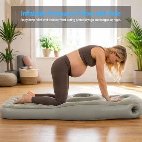 Image of Inflatable Pregnancy Pillow with Belly & Head Hole, Prone Pregnancy Pillow for Stomach Sleepers, Belly Pillow Pregnancy Mattress for Pregnant Women, Maternity airbed Pool Float for Tummy Massage
