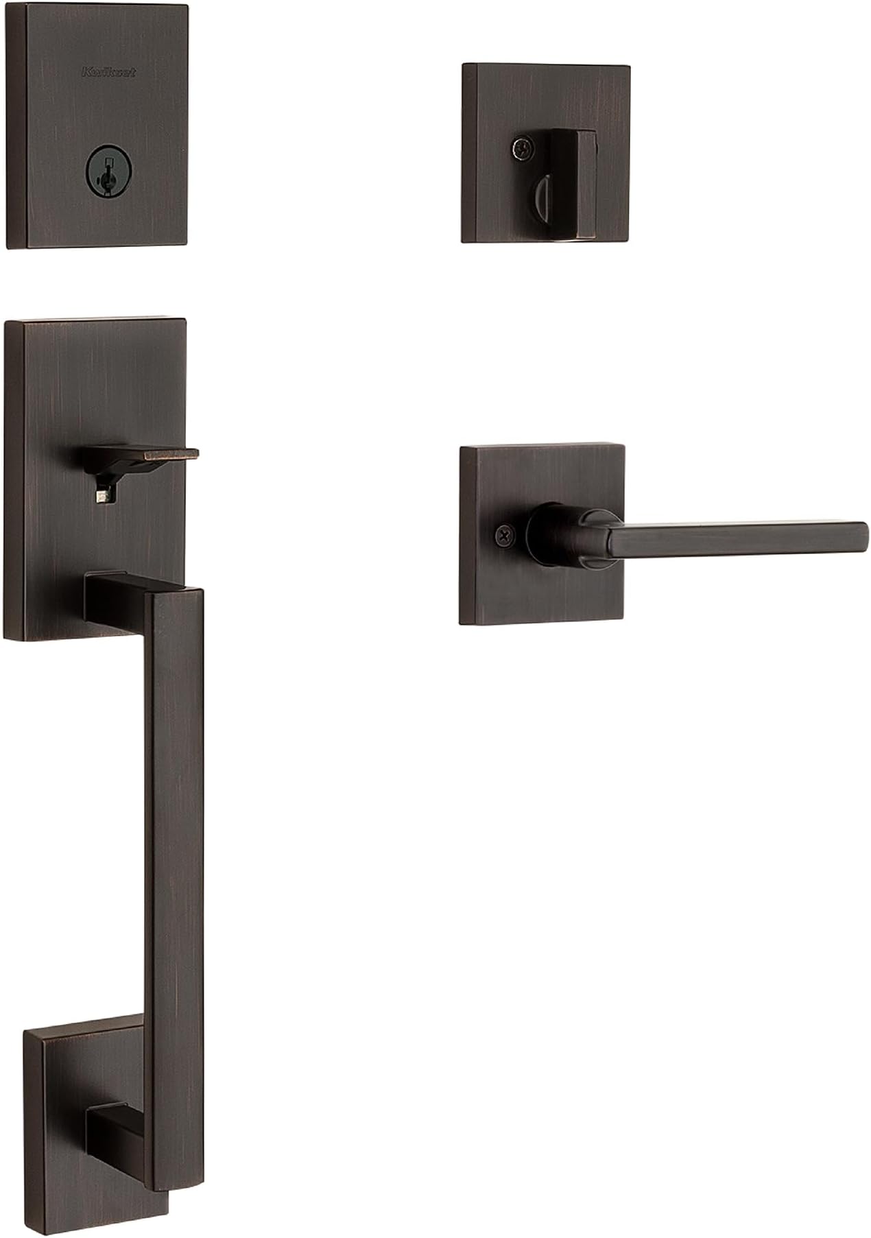 Kwikset San Clemente Front Door Lock Handle and Deadbolt Set, Entry Handleset Exterior with Interior Reversible Lever, Venetian Bronze, Pick Resistant SmartKey Rekey Deadbolt Security