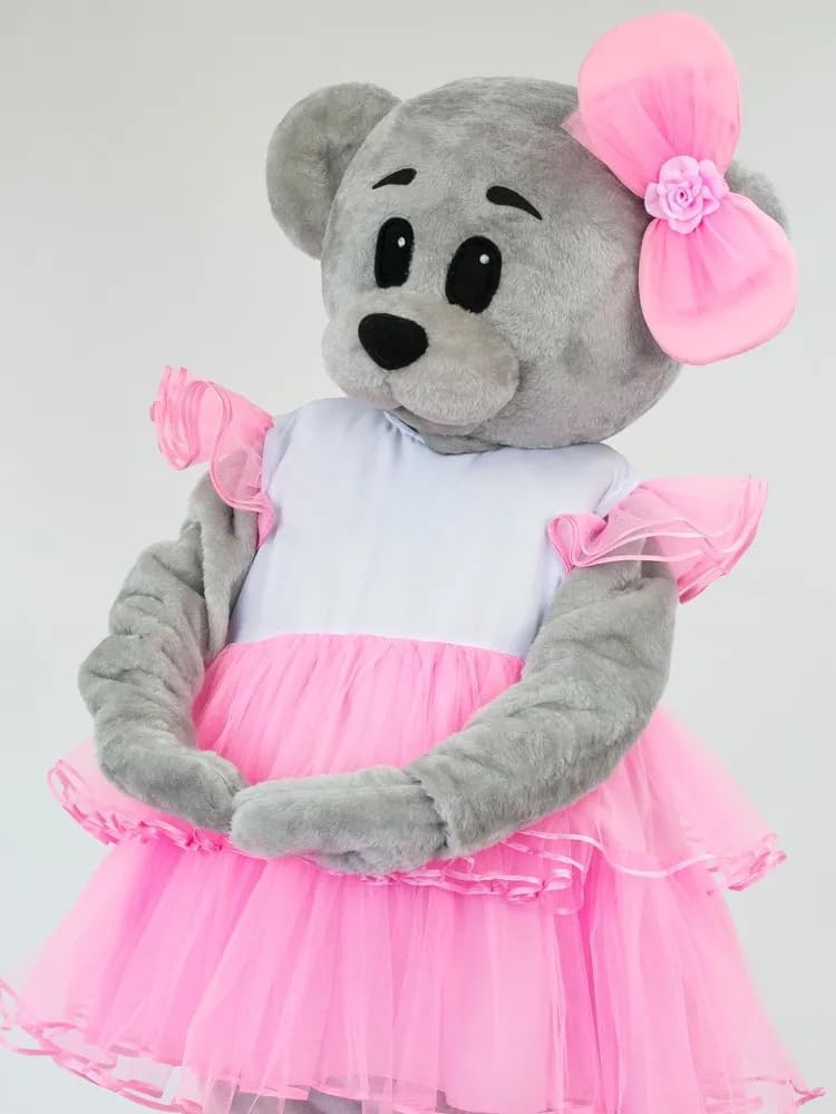 Cute Plush Pink Chiffon Dress Teddy Bear mascot costume Cartoon Carnival Fancy dress