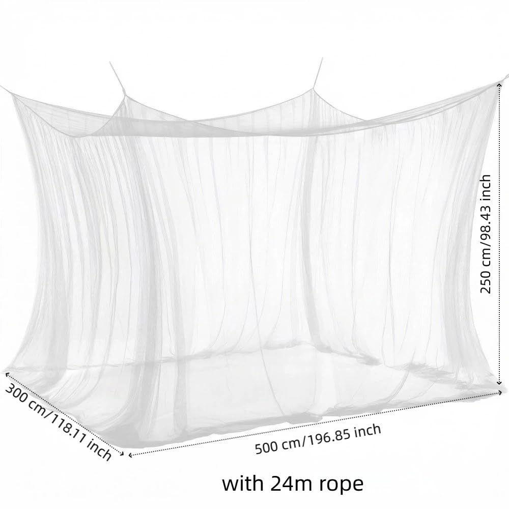 Moustiquaire en maille fine pour lit simple, double, king size, intérieur et extérieur, voyage, camping, moustiquaire avec cordes de suspension (300 x 500 x 250 cm, 2 portes, blanc)