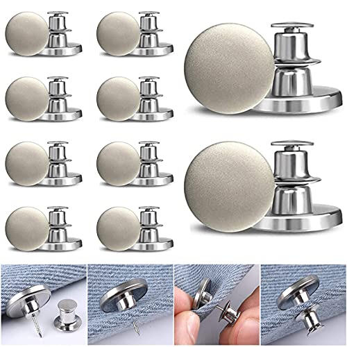 Botones ajustables para vaqueros, botones extraíbles de aleación, botones instantáneos, no hace falta coserlos, botones de repuesto para arreglos de pantalones, kit 10 unidades de 17 mm Cover