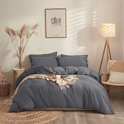 Yorkshire Bedding King Size Duvet Cover Sets Soft Breathable Brushed Microfibre Plain Duvet Cover with Pillow cases Button Closure Quilt Cover Bed Set Grey