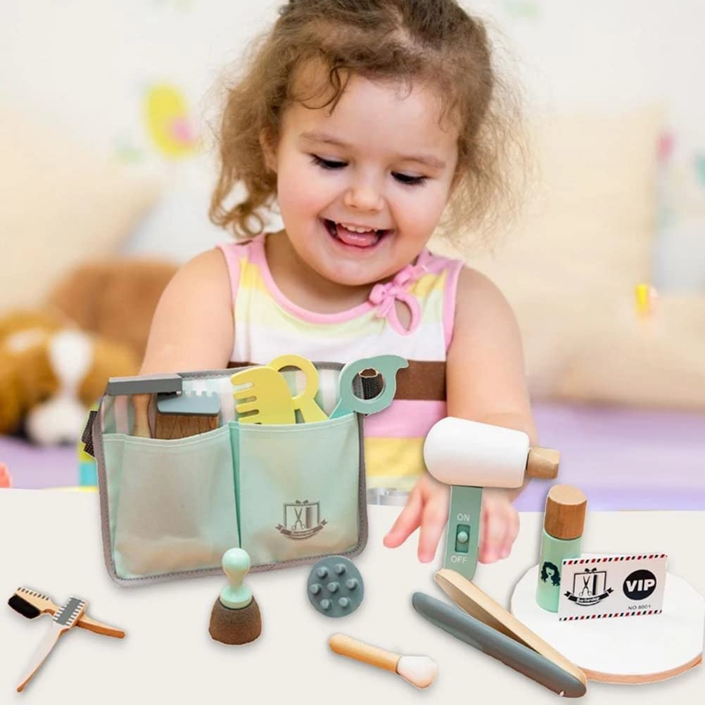 CeFurisy Kids Hairdressing Set 18 Pcs Wooden Simulation Haircut Bag Makeup Role Play Toy Set,Gifts for 3 4 5 Years Old Girls Boys - Image 3