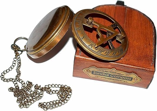 Brújula náutica con reloj de sol de latón para camping miniatura 2