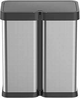 2x8 Gallon Automatic Trash Cans Touchless, Motion Sensor Dual Garbage Can with Soft Close Lid, Stainless Steel Rubbish and Recycle Bin Combo for Kitchen, Bathroom, Office, Sliver