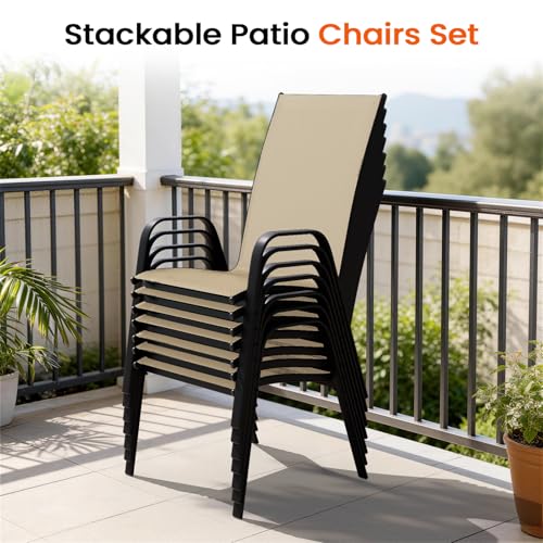 Image of JEAREY Patio Dining Chairs Set of 6, Stackable Outdoor Chairs, Tan