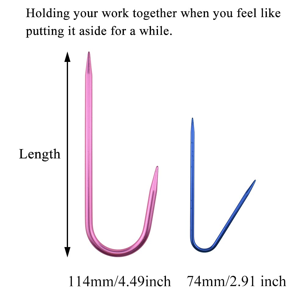 Hahiyo Mixed Color Needles Stitch Holders Set Sturdy Aluminum Mixed Color Safety Pin Cable Knitting Bent Weaving Needle Hooks 6 Pieces for Sweaters Socks Yarn Sewing Crochet Embroidery, Mixed 6Pc