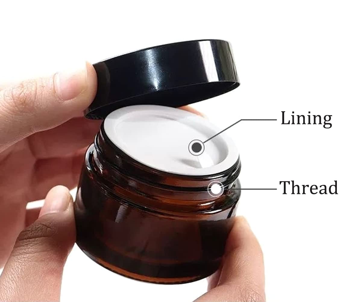 2PCS 100g/3.3oz Empty Brown Glass Cream Jar with Inner Liners and Black Lid Refillable Travel Storage Jar Makeup Pot Cosmetics Container for Lotions Powders Body Scrub - Image 3
