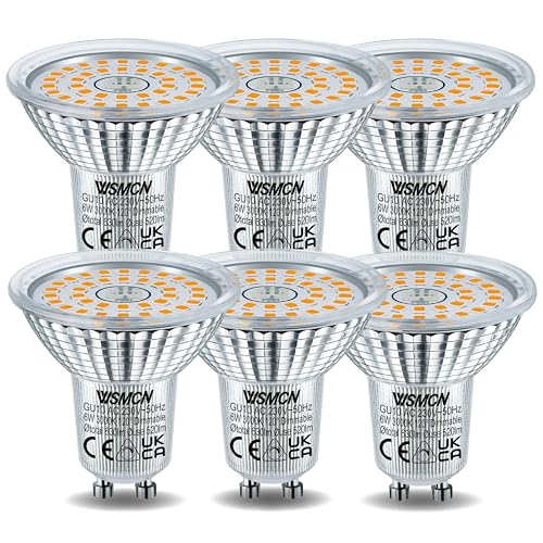 WSMCN GU10 LED Bulbs Dimmable 6W, Warm White 3000K 520LM, 70W PAR16 Halogen Equivalent, Beam Angle 120°