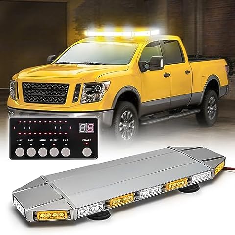 V-SEK 28" Amber White Rooftop Strobe Light Bar Emergency 64 LED Warning Hazard Caution Traffic Lightbar Upgrade Magnetic Mount for Security Construction Vehicles Tow Trucks Postal Cars Snowplow Patrol Cover