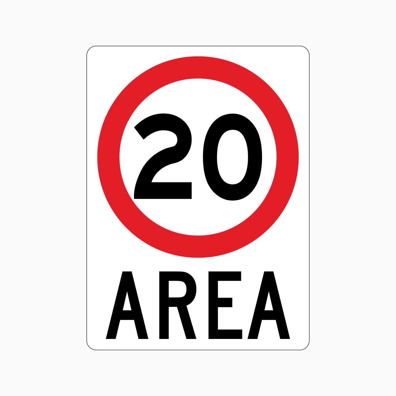 20km AREA Sign, 12x8 Metal Tin Sign, traffic speed limit plaque for low-speed vehicle and pedestrian mixed areas.