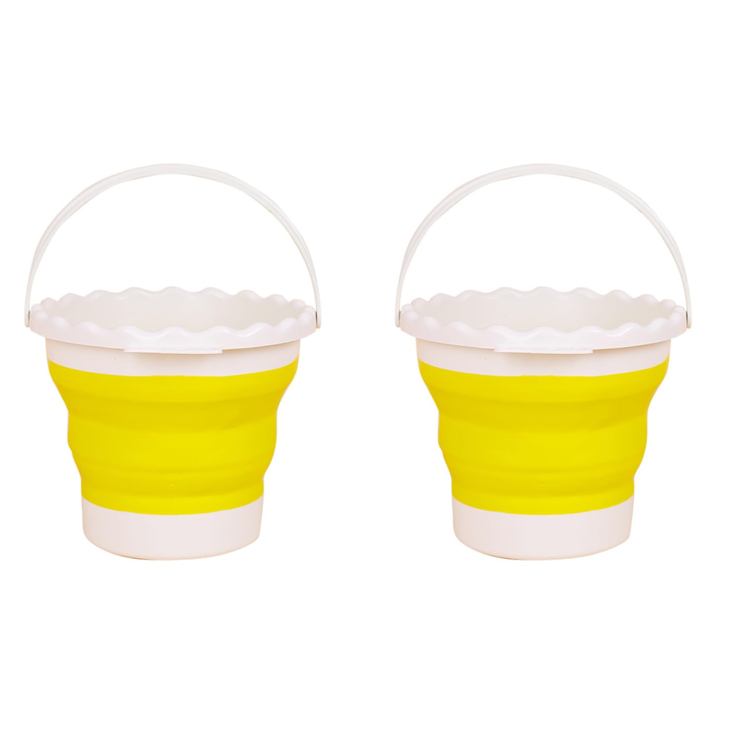 CHAOFAN 2 Pack Round Folding Paint Water Bucket with Pen Holder Portable Mini Buckets Painting Brush Bucket for Child,Beach Painting,High Capacity Fishing Bucket (Yellow)