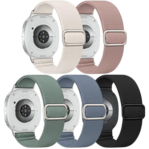 Image of Acextro 5 Pack Stretchy Bands Compatible with Samsung Galaxy Watch 7 6 5 4 FE Band 40mm 44mm 45mm /Watch 6 4 Classic 4 42mm 46mm 43mm 47mm /Active 2, 20mm Water-Resistant Elastic Nylon Sport Strap