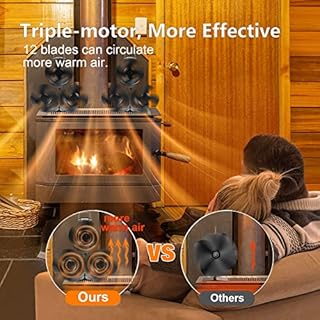 VODA Wood Stove Fan Heat Powered 12 Blades Fireplace Fan, Large Stove Top Fan for Wood Burning/Log Burner/Fireplace