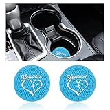 Dickno 2PCS Car Cup Holder Coaster, 2.76 Inch Blessed Cross and Heart Christian Drink Mat, Soft PVC Non-Slip Shockproof Insert Cup Coaster for Women Girls, Interior Car Accessories (Sky Blue)