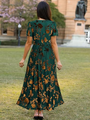 Simplee Womens Velvet Wrap Dress Short Sleeve High Split Fall Wedding Guest Dresses Long Formal Cocktail Party Dresses4