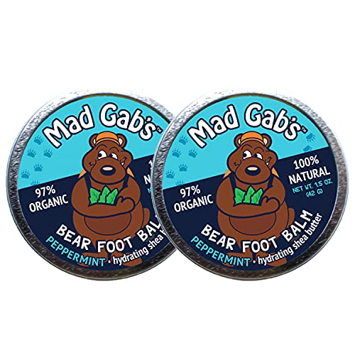 Mad Gab’s 2 pack Natural & Organic, Hydrating, Shea Butter Bear Foot Balm-Peppermint Essential Oil, 1.5 oz